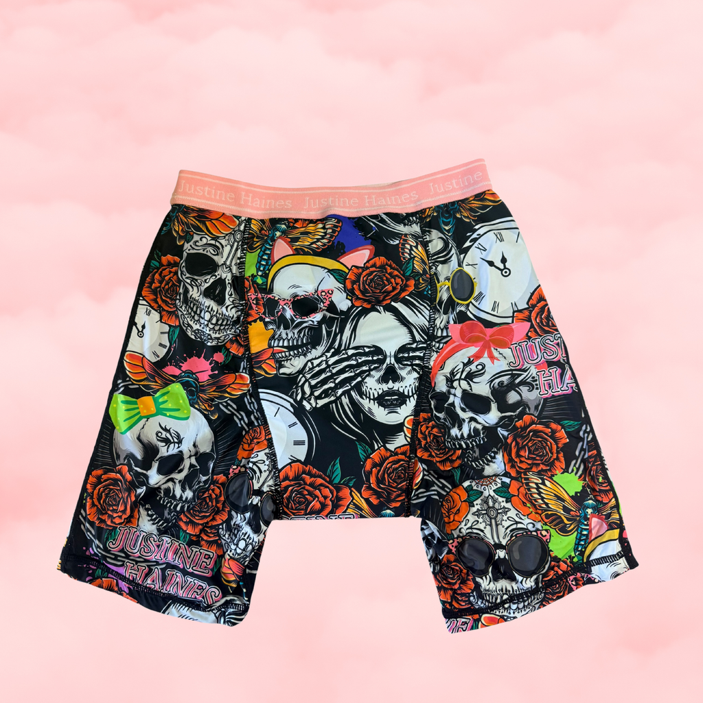 JH Exclusive * Long Period Boxer / Biker Short Skulls & Roses **XXS-6XL**