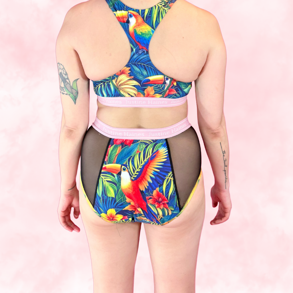 High-Rise Period Undie with MESH 🧡🌺 Tropical Escape 🦜🌴
