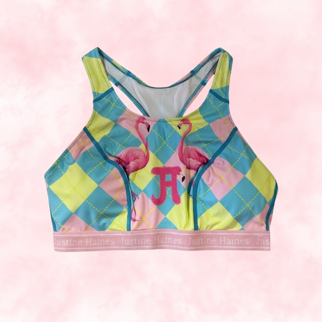 Classic T-Back Sports Bra 🎀 Preppy Flamingo 🦩✨
