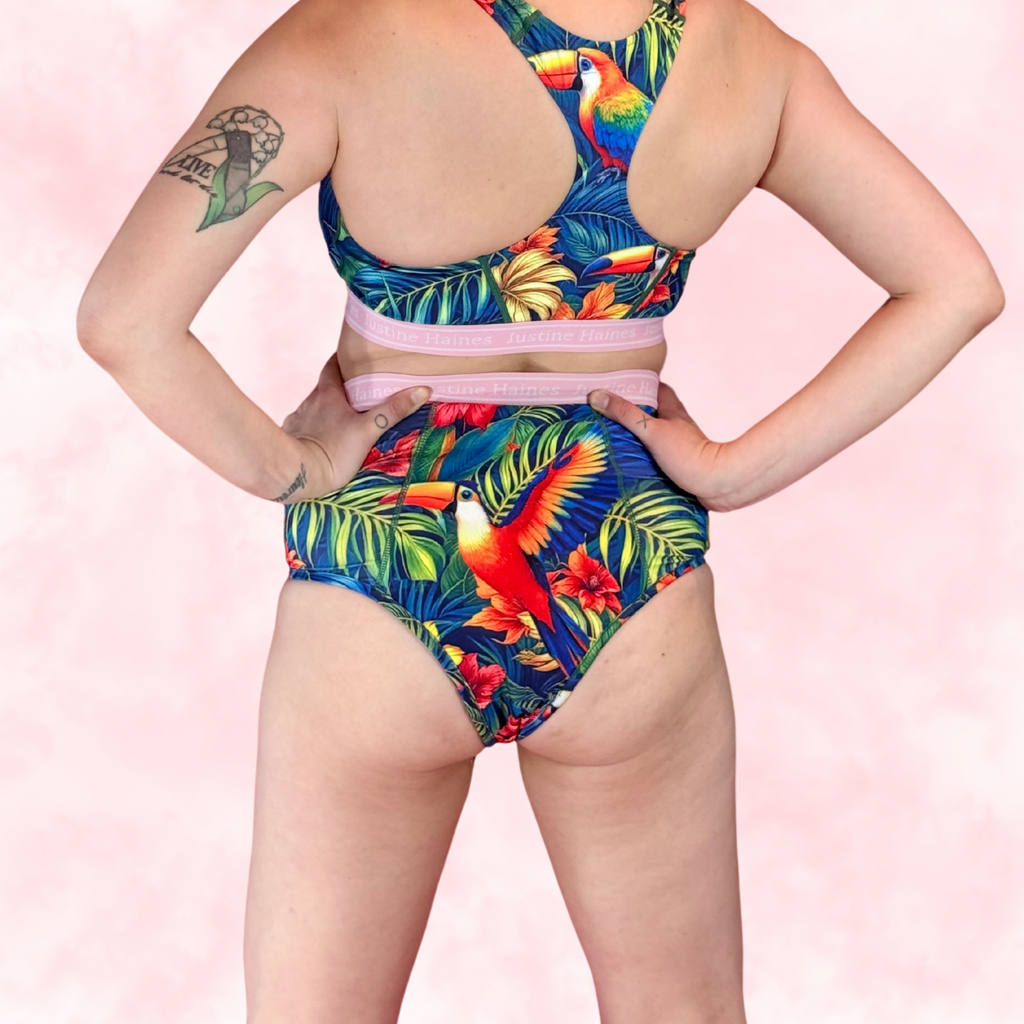 Cheeky Menstruelle Taille Haute Gainante (Brésilienne) 🧡🌺 Tropical Exotique 🦜🌴