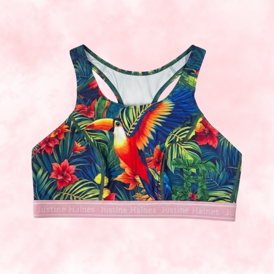 Classic T-Back Sports Bra 🧡🌺 Tropical Escape 🦜🌴
