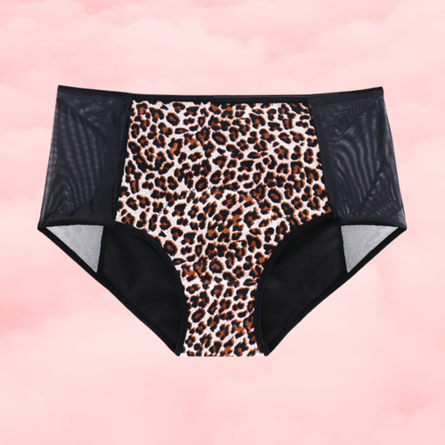 Justine's High-Rise Period Undie with Side Mesh and Leopard Print
