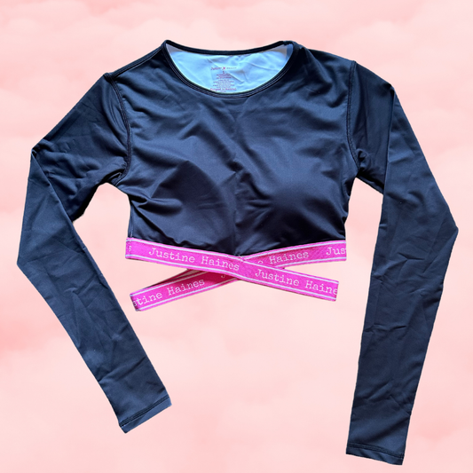 Long Sleeve Criss-Cross Sports Top in CLASSIC BLACK