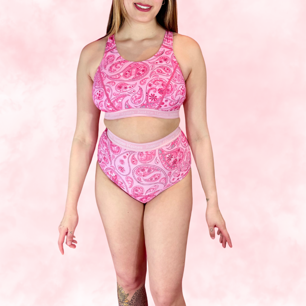 Cheeky Menstruelle Taille Haute Gainante (Brésilienne) 🌸🎀 Pink Paisley 🌸🎀
