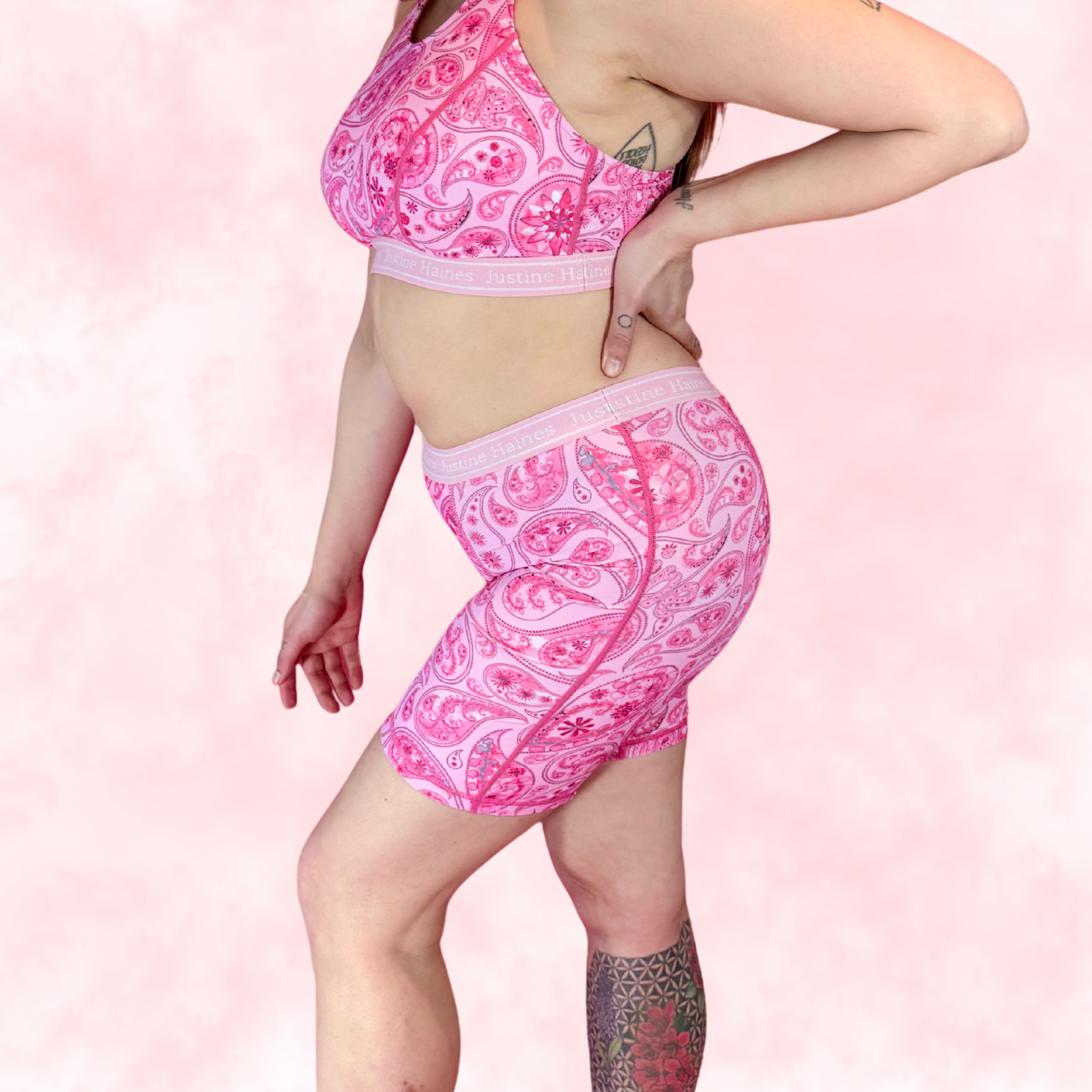 JH Exclusive * Long Period Boxer / Biker Short 🌸🎀 Pink Paisley 🌸🎀