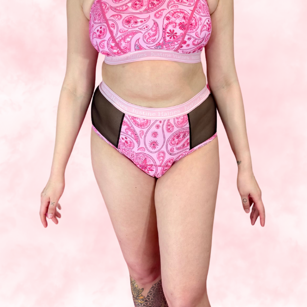 Culotte Menstruelle Taille Haute avec FILET MESH 🌸🎀 Pink Paisley 🌸🎀