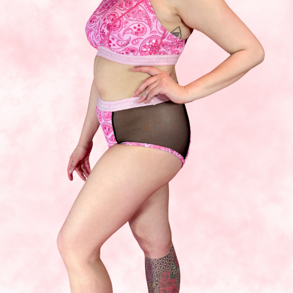 Culotte Menstruelle Taille Haute avec FILET MESH 🌸🎀 Pink Paisley 🌸🎀