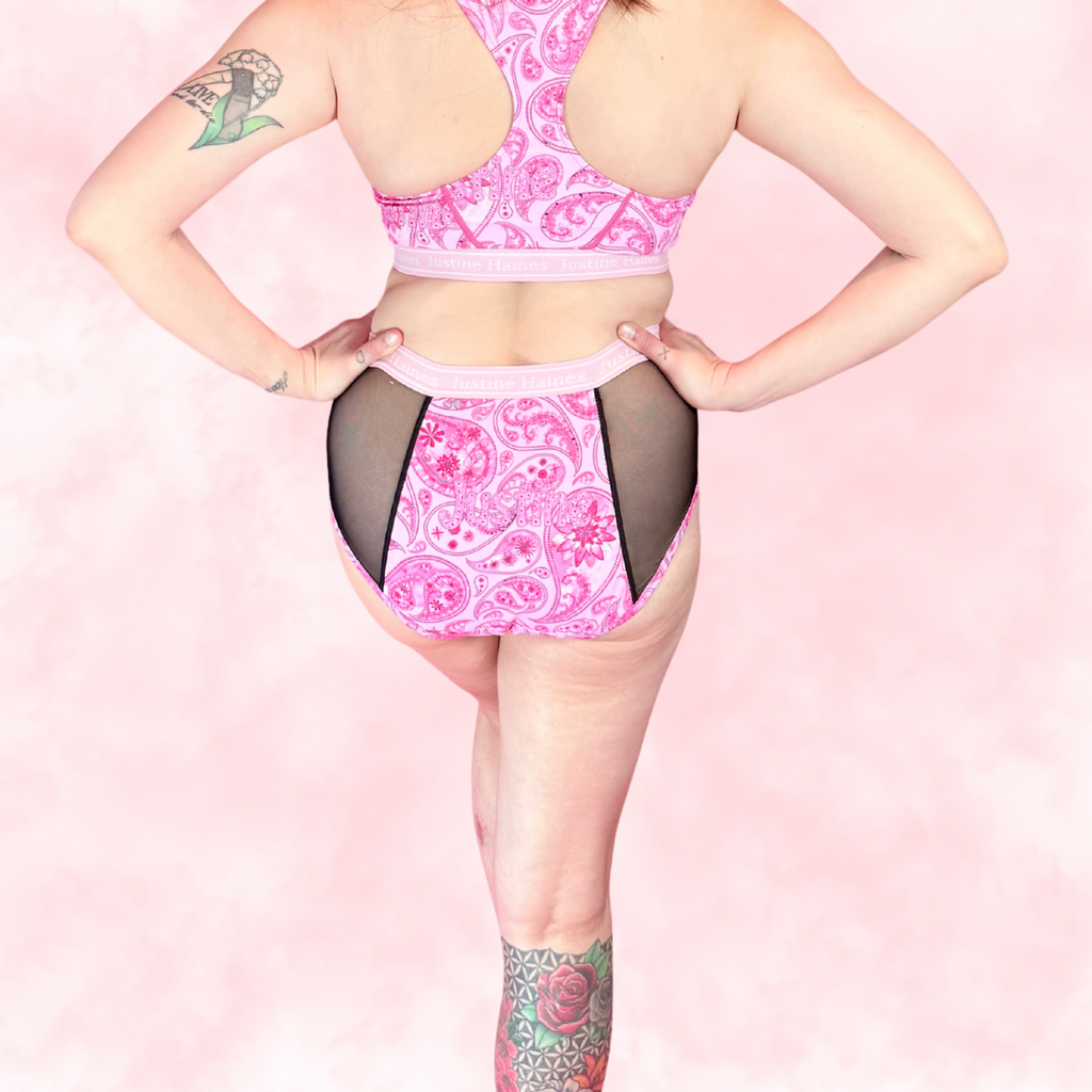 Culotte Menstruelle Taille Haute avec FILET MESH 🌸🎀 Pink Paisley 🌸🎀