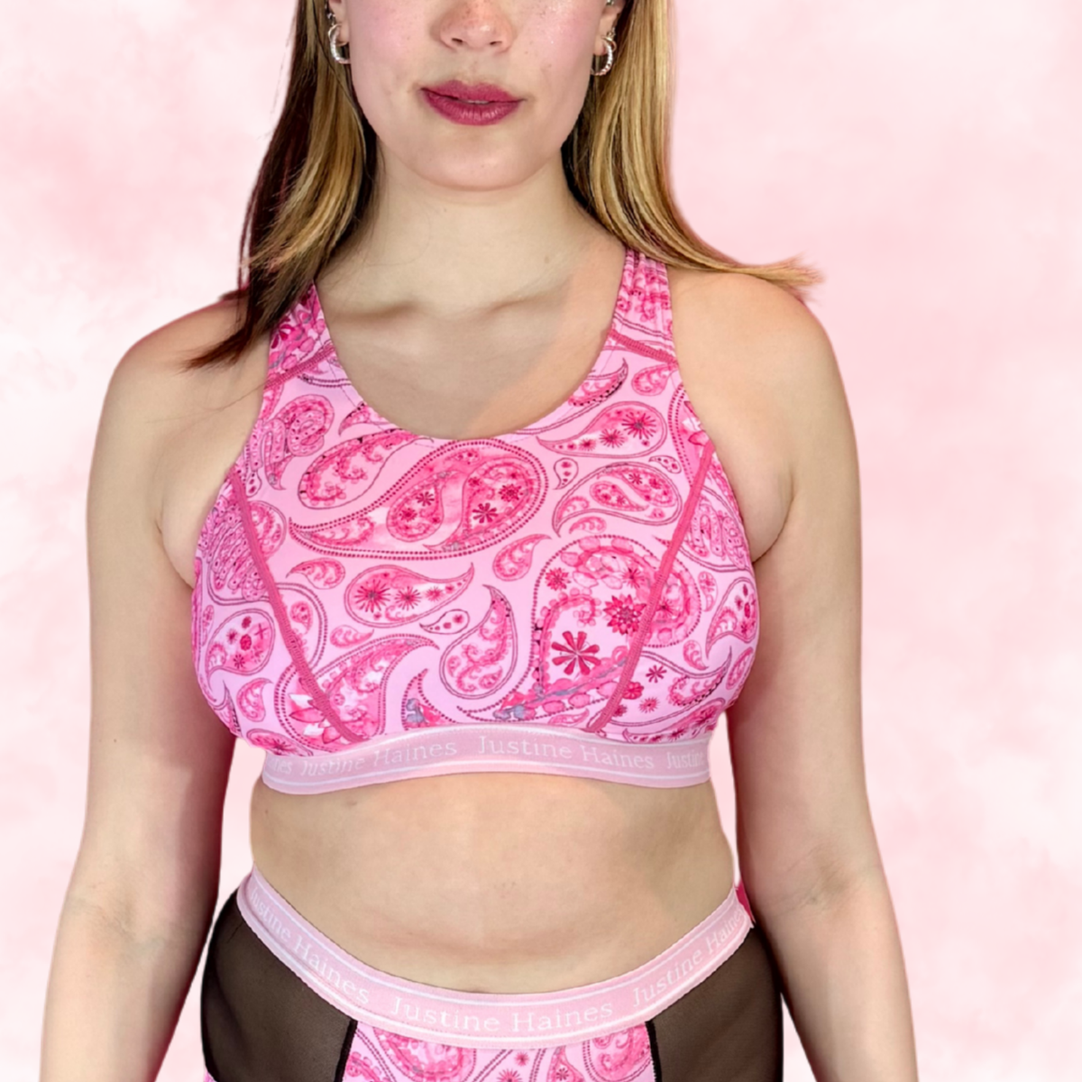 Classic T-Back Sports Bra 🌸🎀 Pink Paisley 🌸🎀