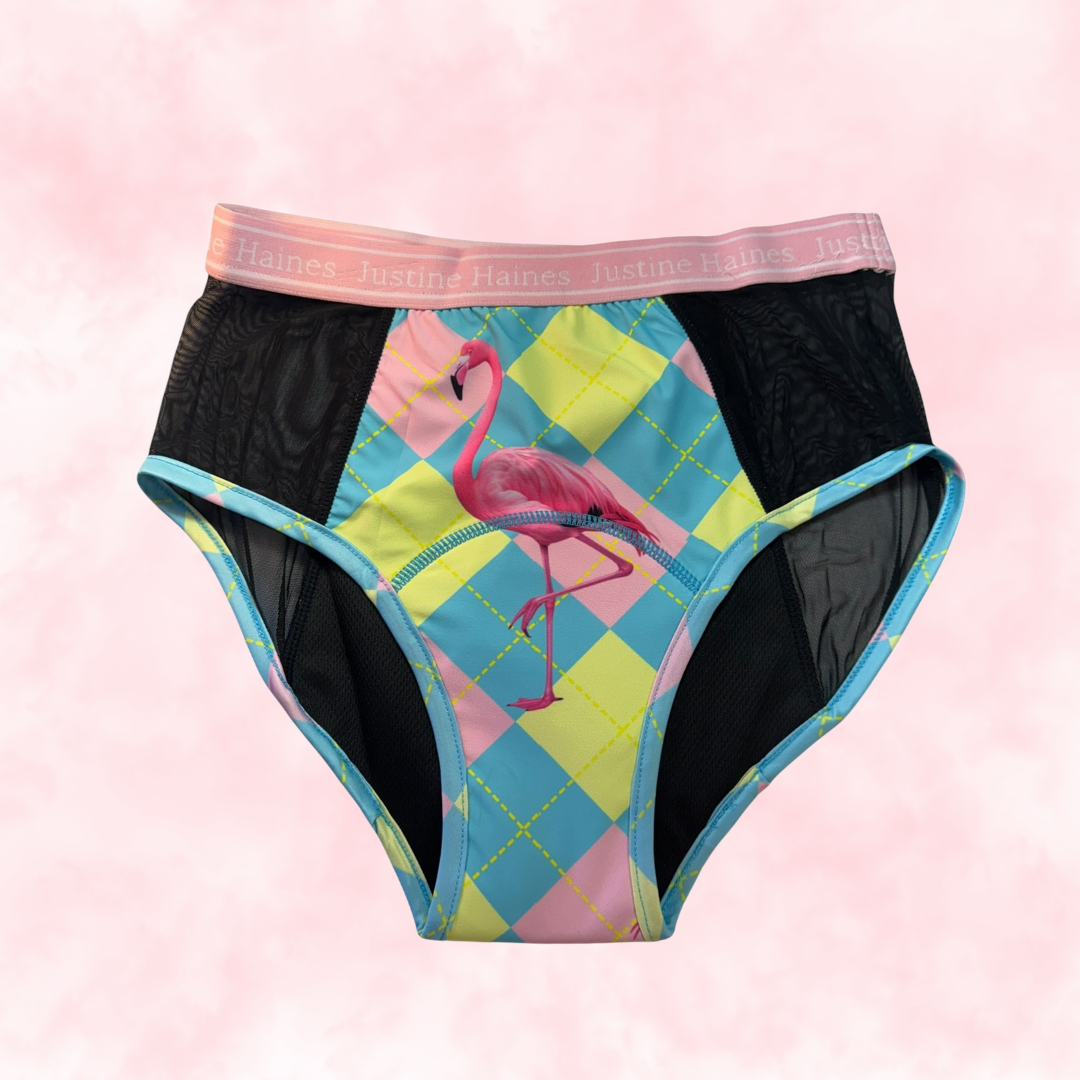 High-Rise Period Undie with MESH 🎀 Preppy Flamingo 🦩✨