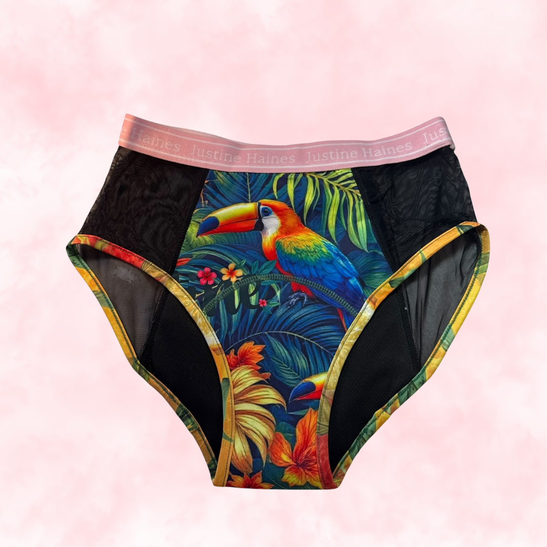 High-Rise Period Undie with MESH 🧡🌺 Tropical Escape 🦜🌴