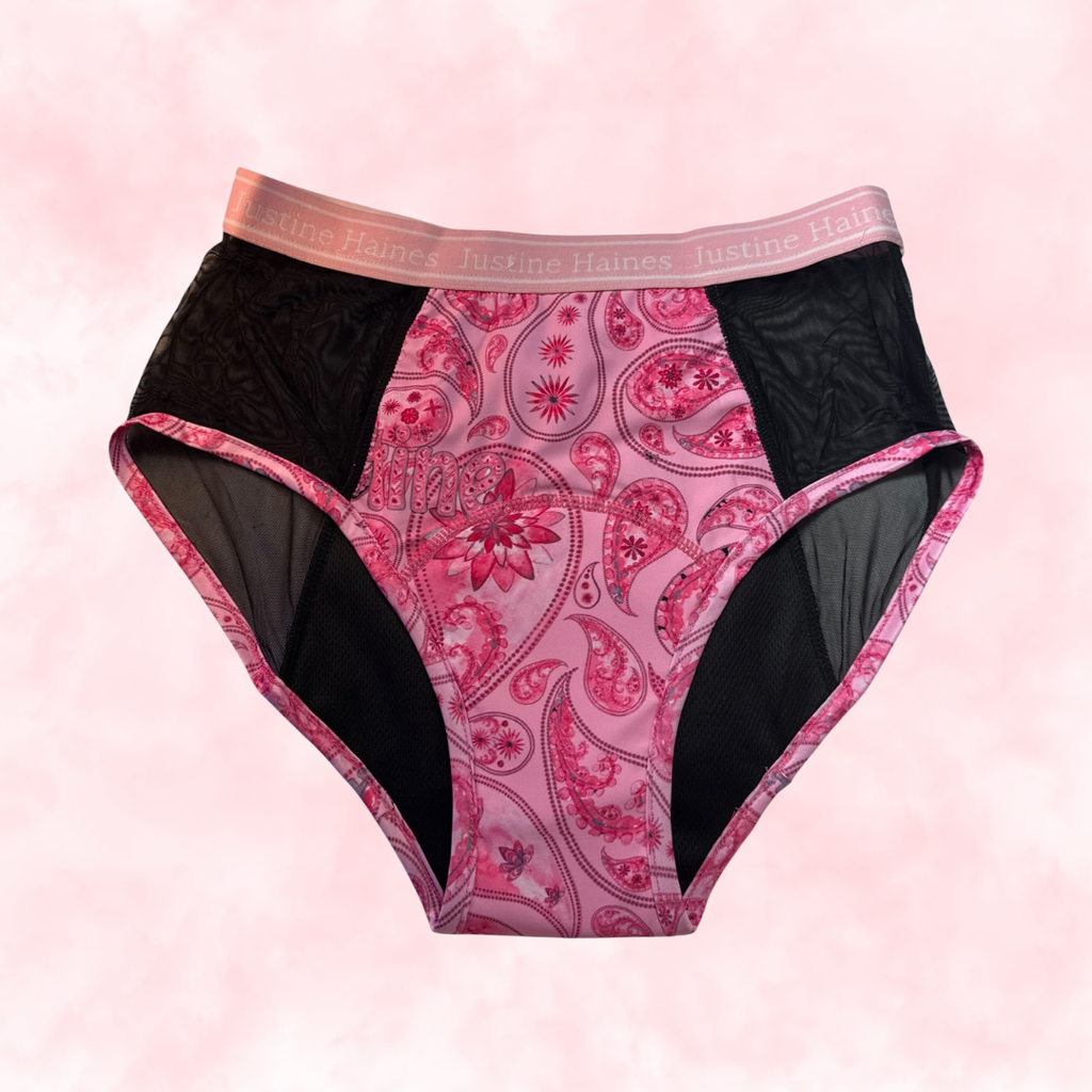 Culotte Menstruelle Taille Haute avec FILET MESH 🌸🎀 Pink Paisley 🌸🎀