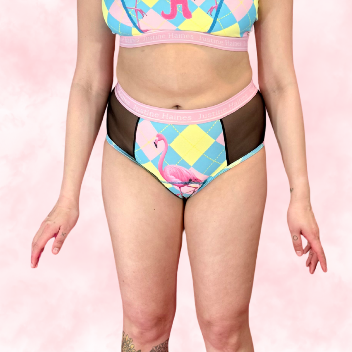 High-Rise Period Undie with MESH 🎀 Preppy Flamingo 🦩✨
