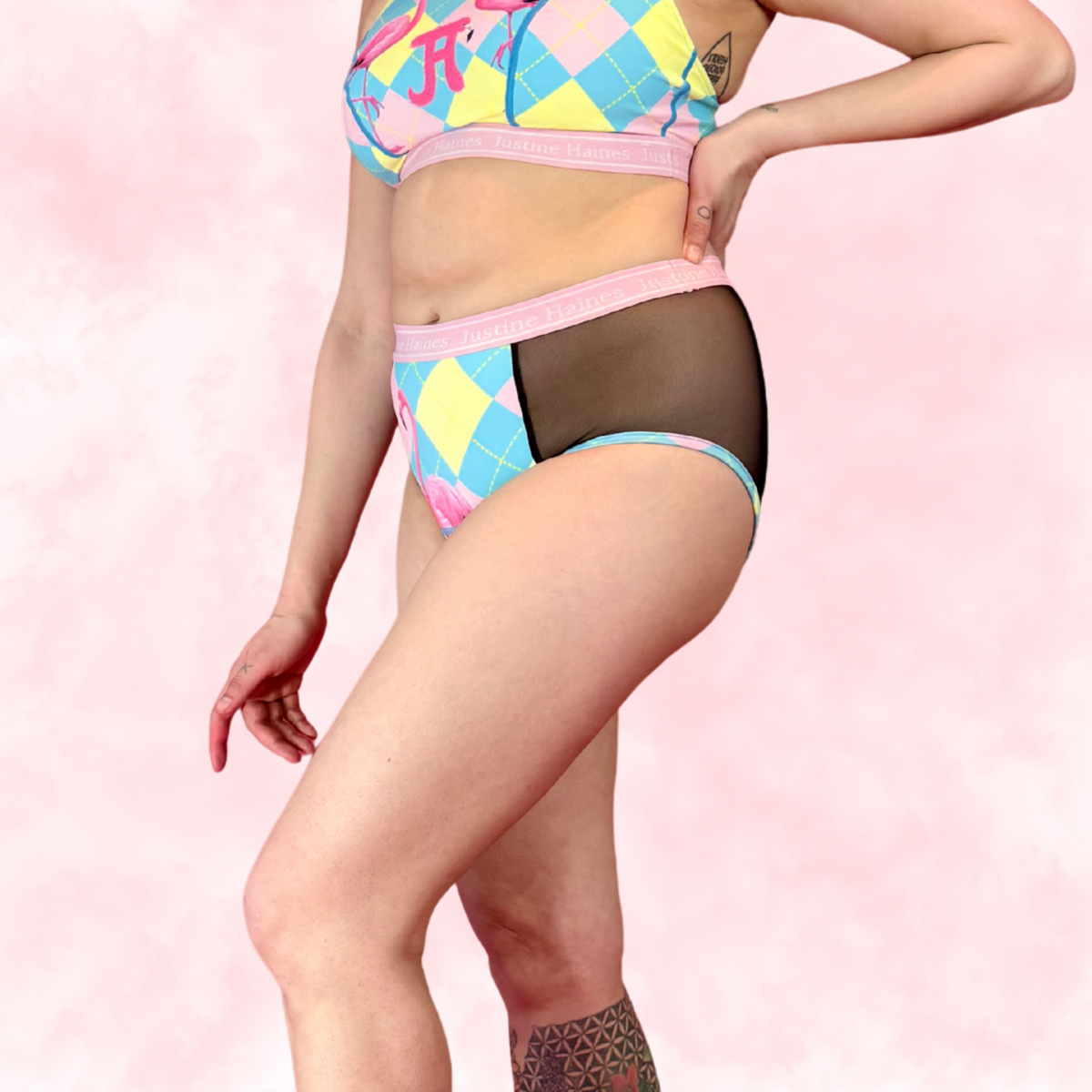 High-Rise Period Undie with MESH 🎀 Preppy Flamingo 🦩✨