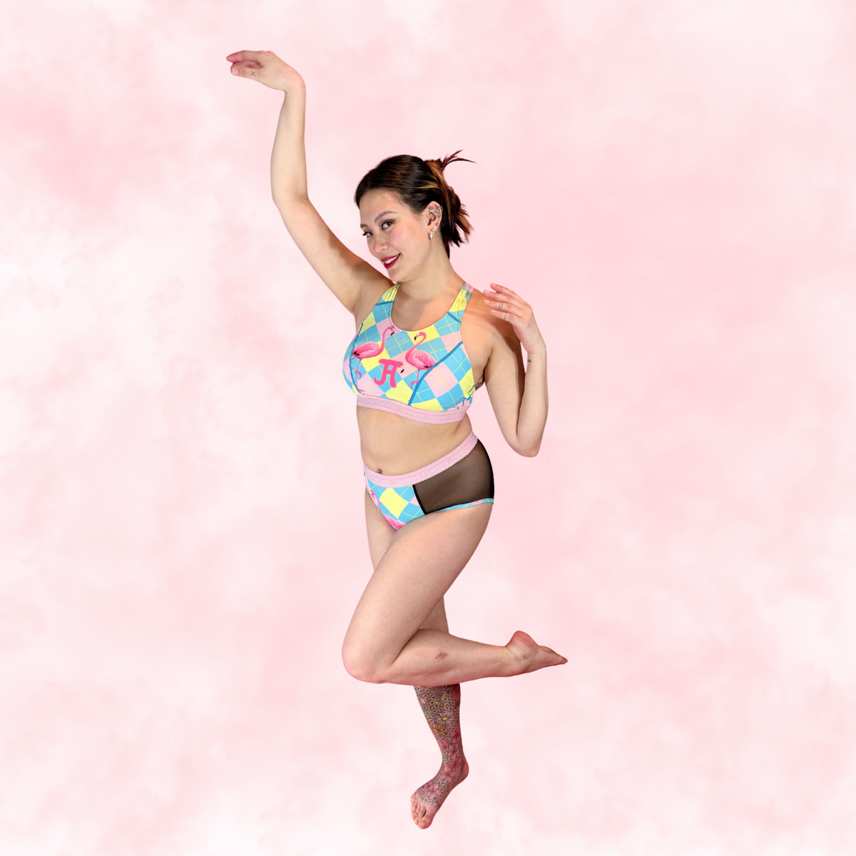 High-Rise Period Undie with MESH 🎀 Preppy Flamingo 🦩✨