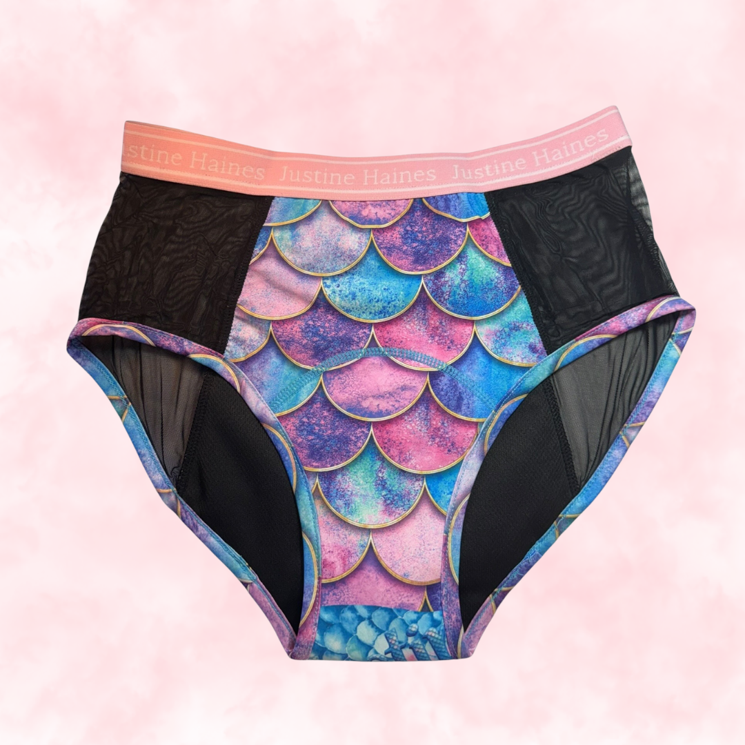Culotte Menstruelle Taille Haute avec FILET MESH ♀️✨ Fantaisie de Sirènes 🌊🧜