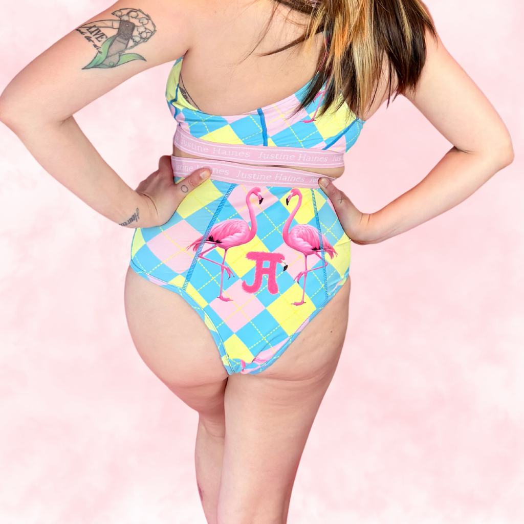High Rise Tummy Control Menstrual CHEEKY / BRAZIL🎀 Preppy Flamingo 🦩✨
