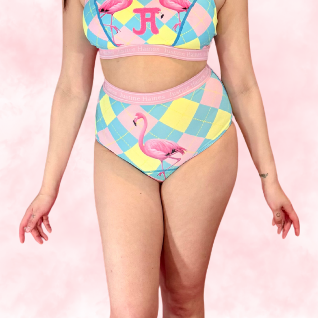 High Rise Tummy Control Menstrual CHEEKY / BRAZIL🎀 Preppy Flamingo 🦩✨
