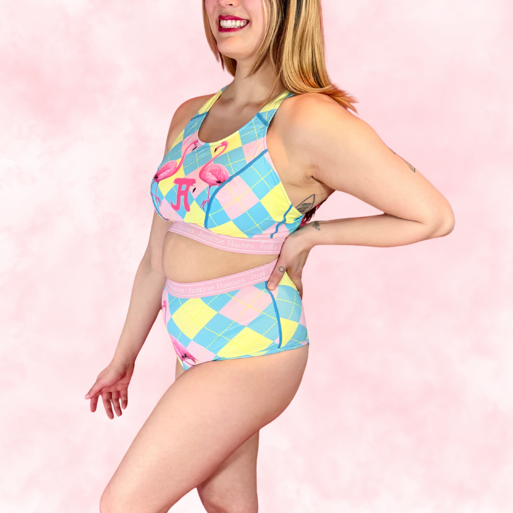 High Rise Tummy Control Menstrual CHEEKY / BRAZIL🎀 Preppy Flamingo 🦩✨