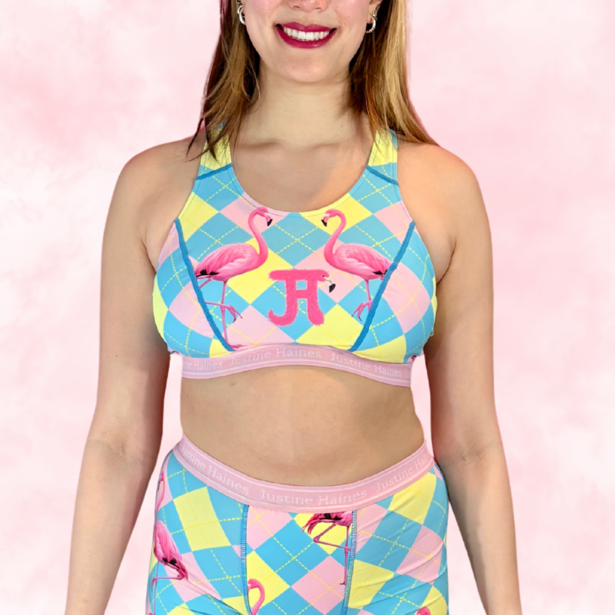 Classic T-Back Sports Bra 🎀 Preppy Flamingo 🦩✨