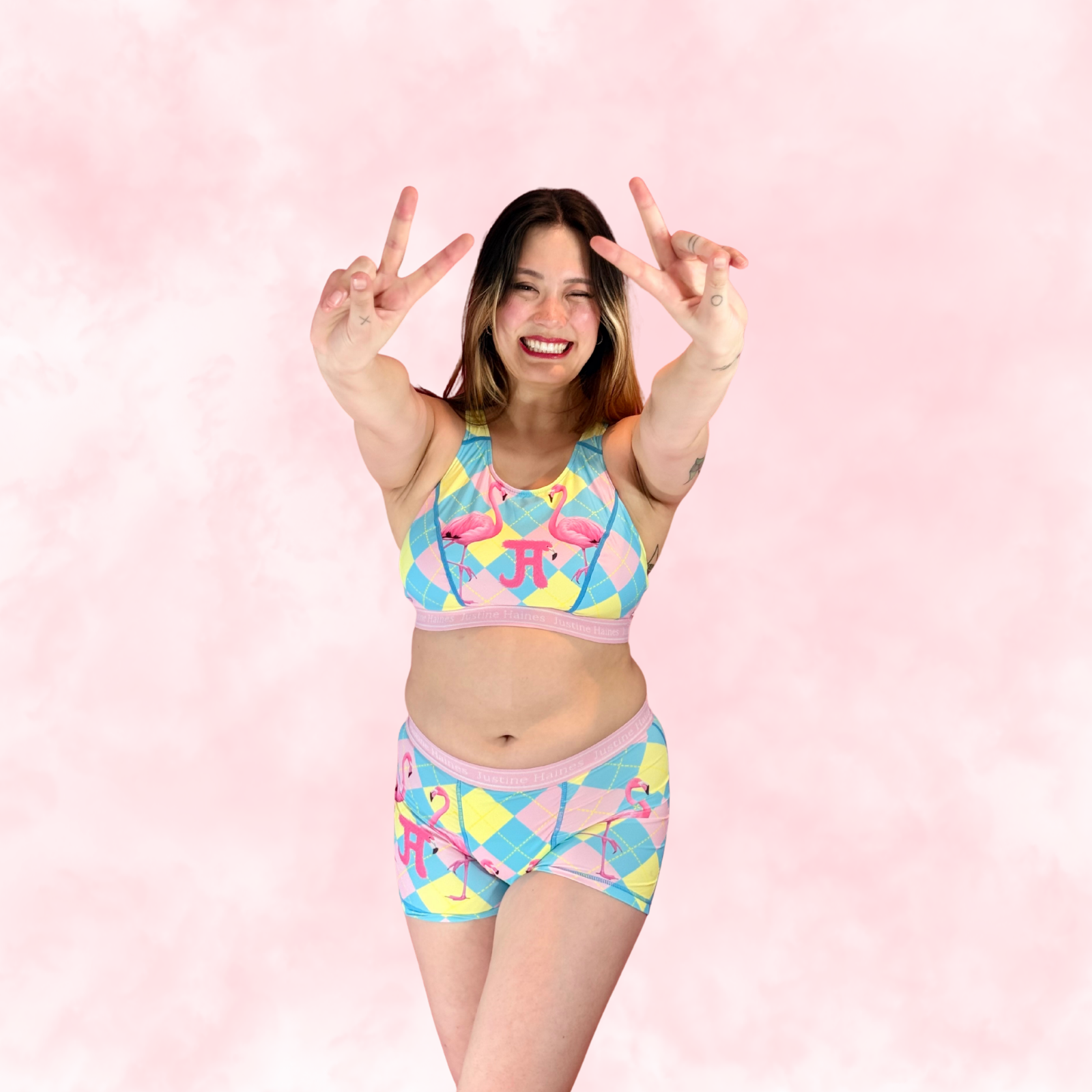 Classic T-Back Sports Bra 🎀 Preppy Flamingo 🦩✨