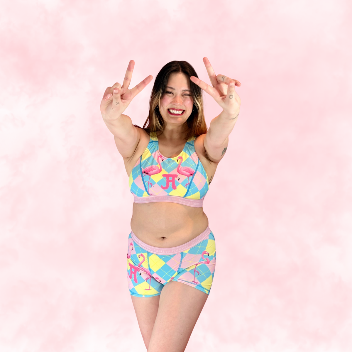Classic T-Back Sports Bra 🎀 Preppy Flamingo 🦩✨