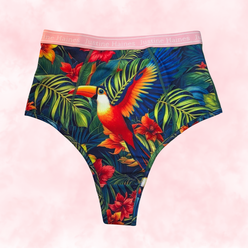Cheeky Menstruelle Taille Haute Gainante (Brésilienne) 🧡🌺 Tropical Exotique 🦜🌴