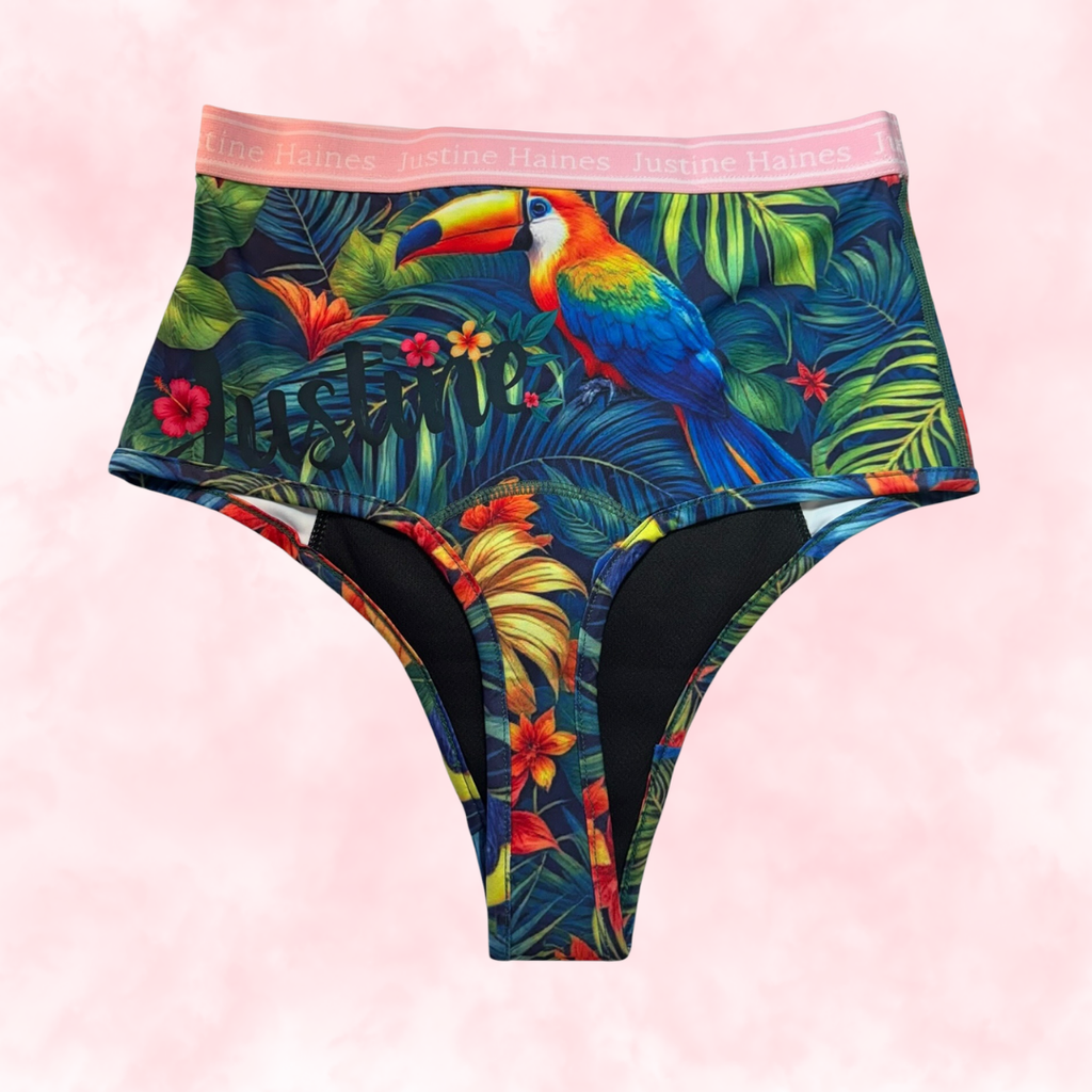 Cheeky Menstruelle Taille Haute Gainante (Brésilienne) 🧡🌺 Tropical Exotique 🦜🌴