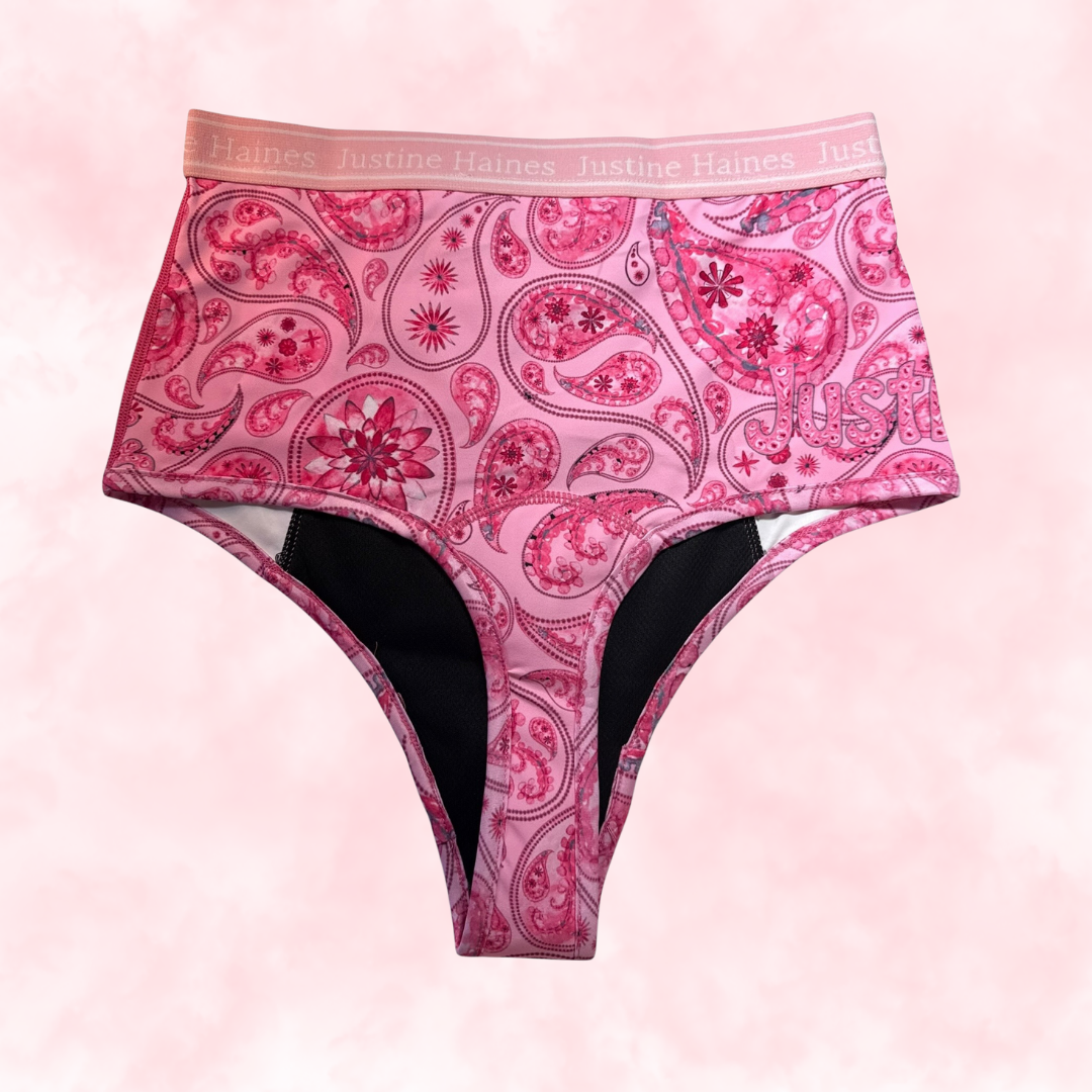 JH Exclusive * High-Rise Tummy Control Menstrual Thong 🌸🎀 Pink Paisley 🌸🎀