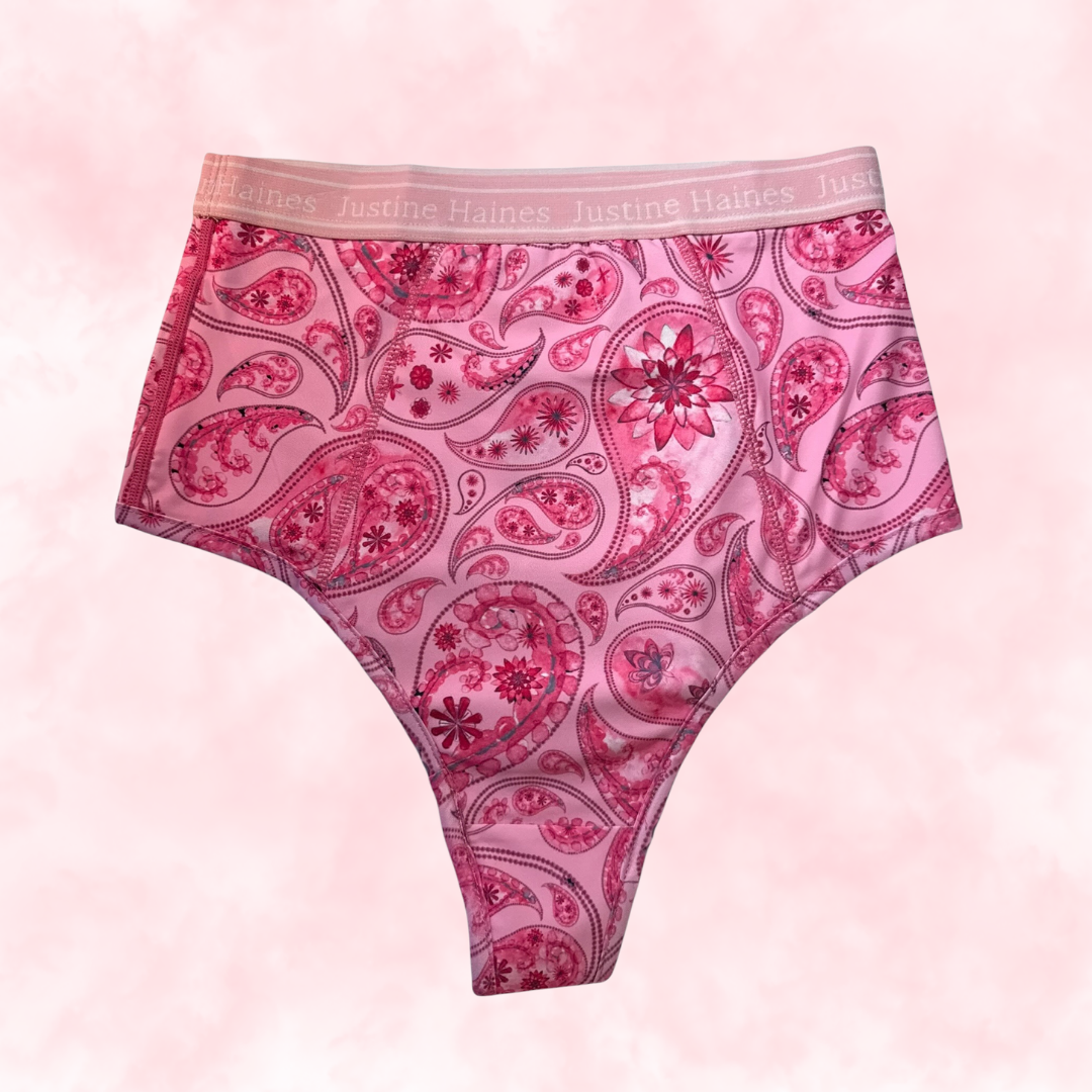 JH Exclusive * High-Rise Tummy Control Menstrual Thong 🌸🎀 Pink Paisley 🌸🎀