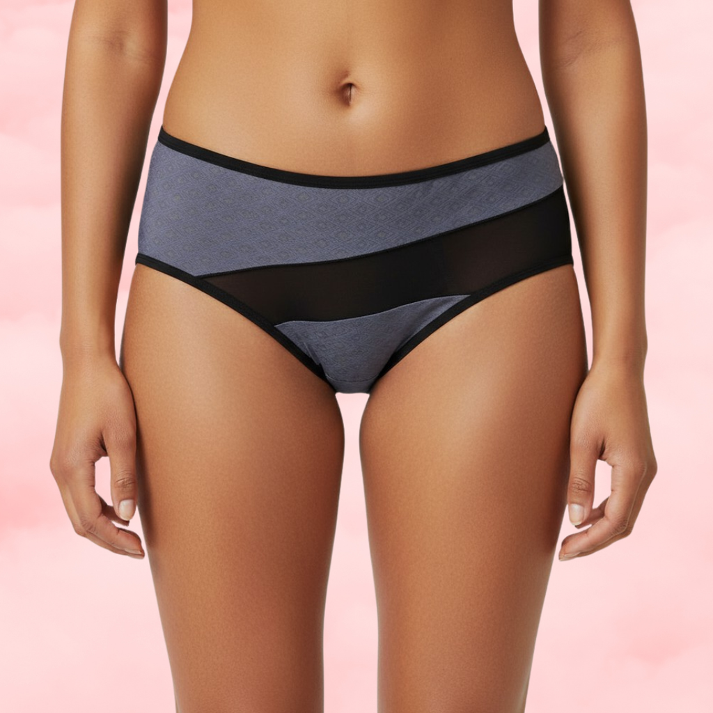 💙Culotte Hipster Menstruelle Asymétrique – Bleu-Gris 💙