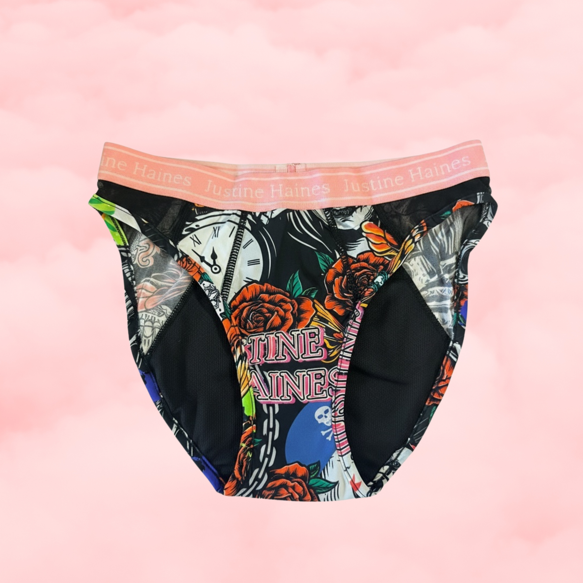 Hipster Period Undie with MESH in Skulls & Roses **XS-6X**