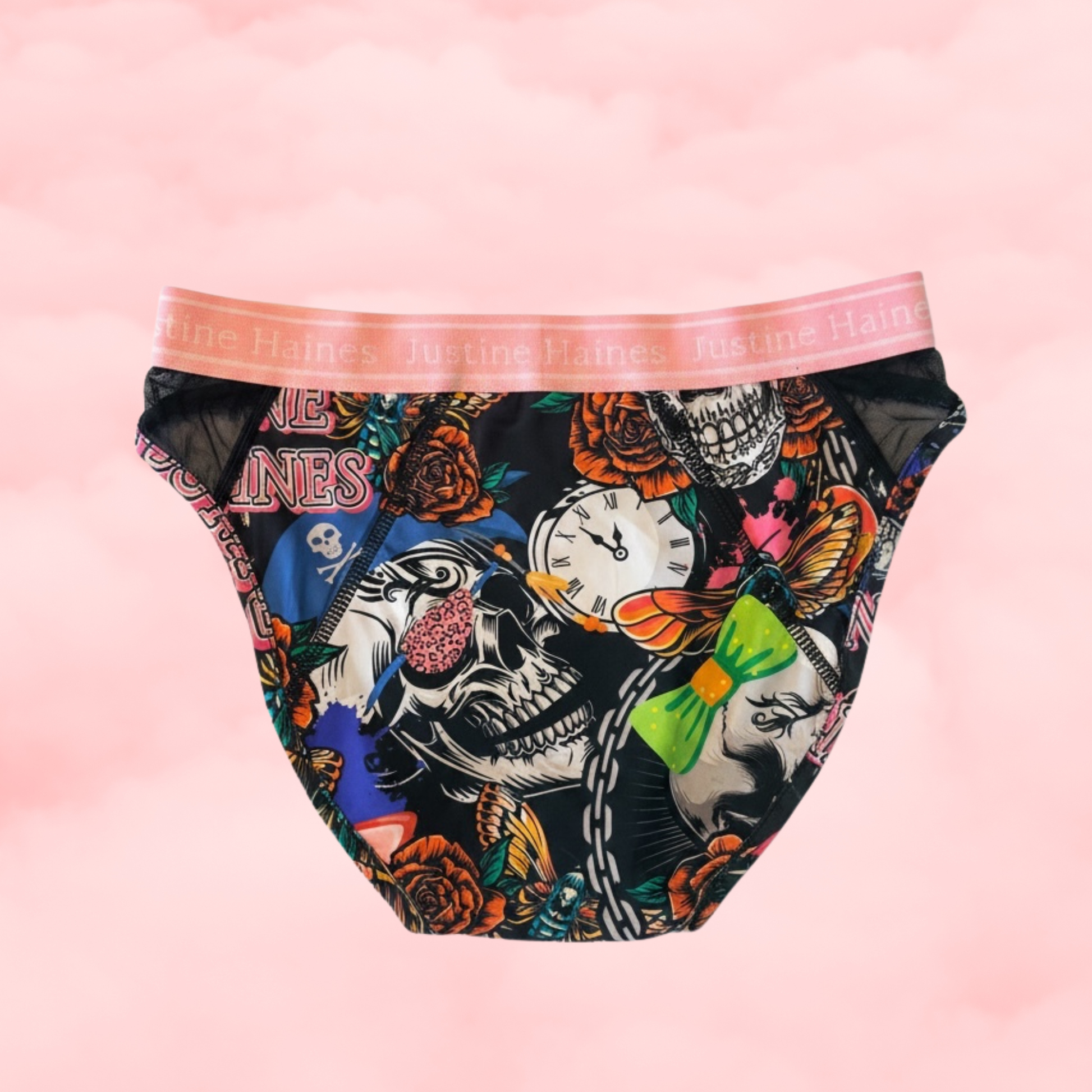 Hipster Period Undie with MESH in Skulls & Roses **XS-6X**