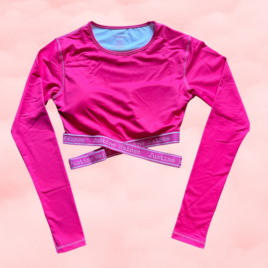 Long Sleeve Criss-Cross Sports Top in HOT PINK
