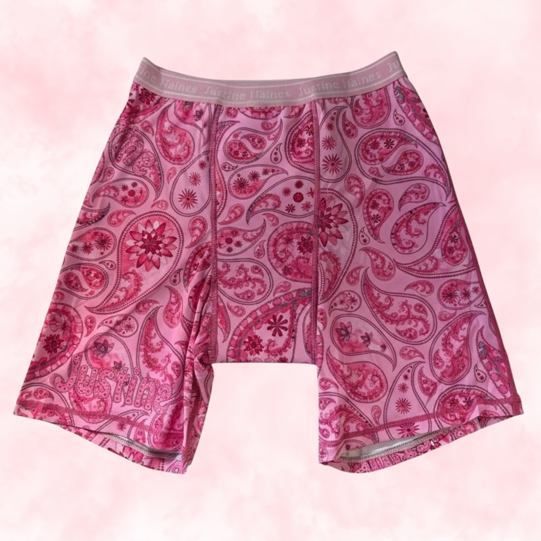 JH Exclusive * Long Period Boxer / Biker Short 🌸🎀 Pink Paisley 🌸🎀