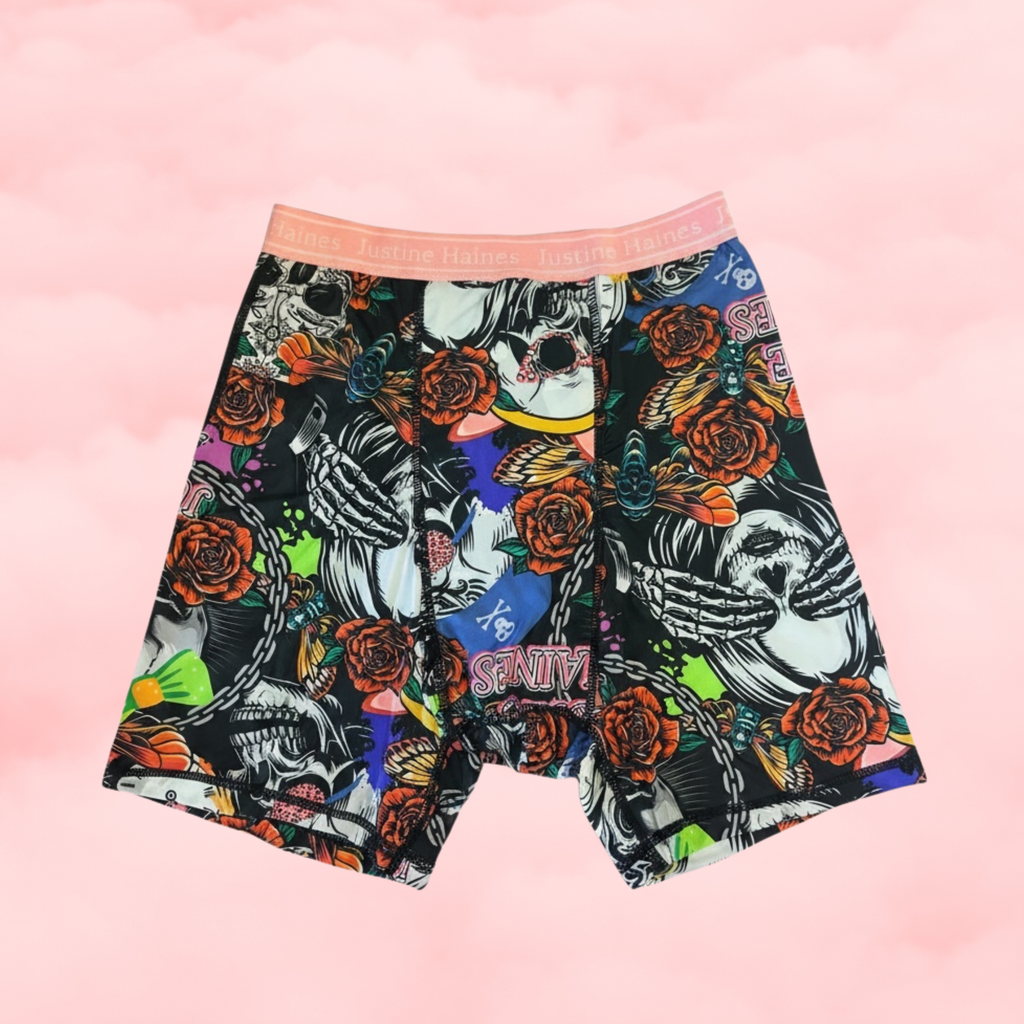 JH Exclusive * Long Period Boxer / Biker Short Skulls & Roses **XXS-6XL**