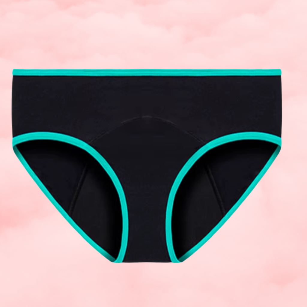 🖤⚡Culotte Menstruelle Taille Basse à Mi-Haute Noire à Bordure Turquoise Électrique ⚡🖤