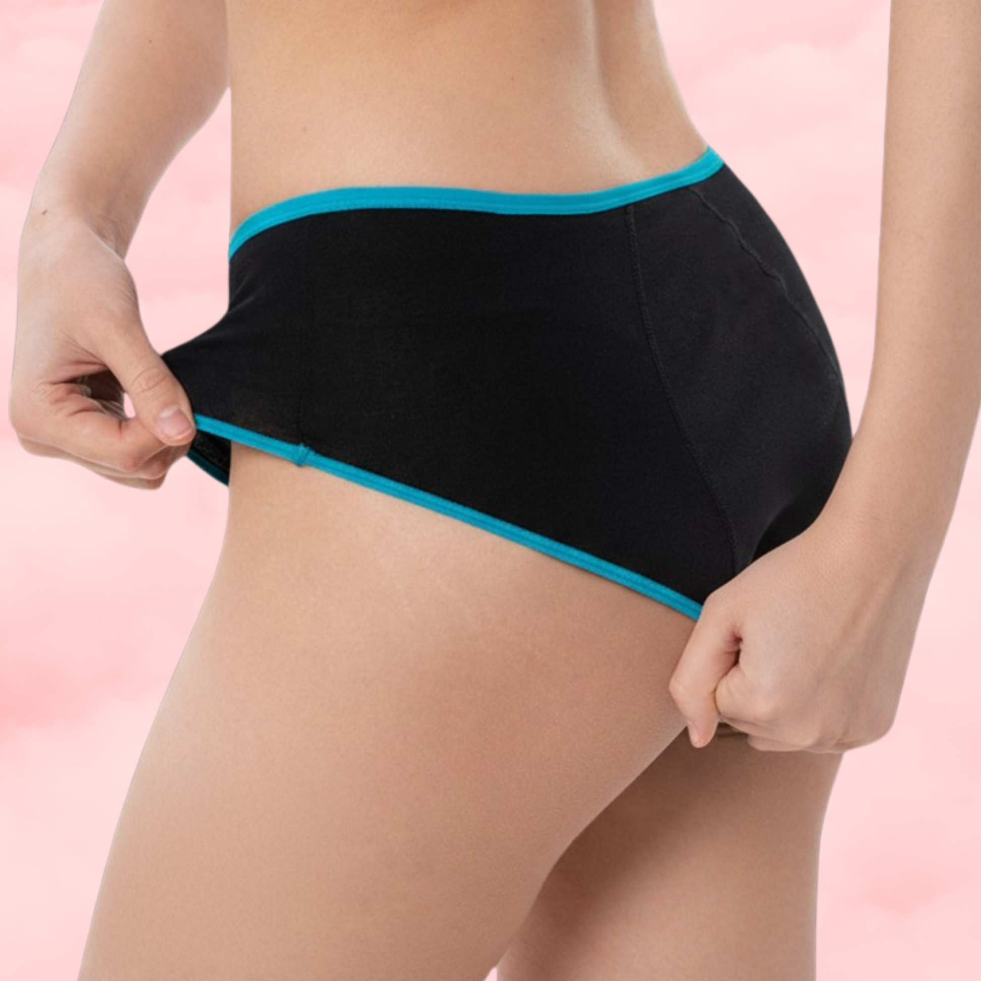 🖤⚡&nbsp;Culotte Menstruelle Taille Basse à Mi-Haute Noire à Bordure Turquoise Électrique ⚡🖤