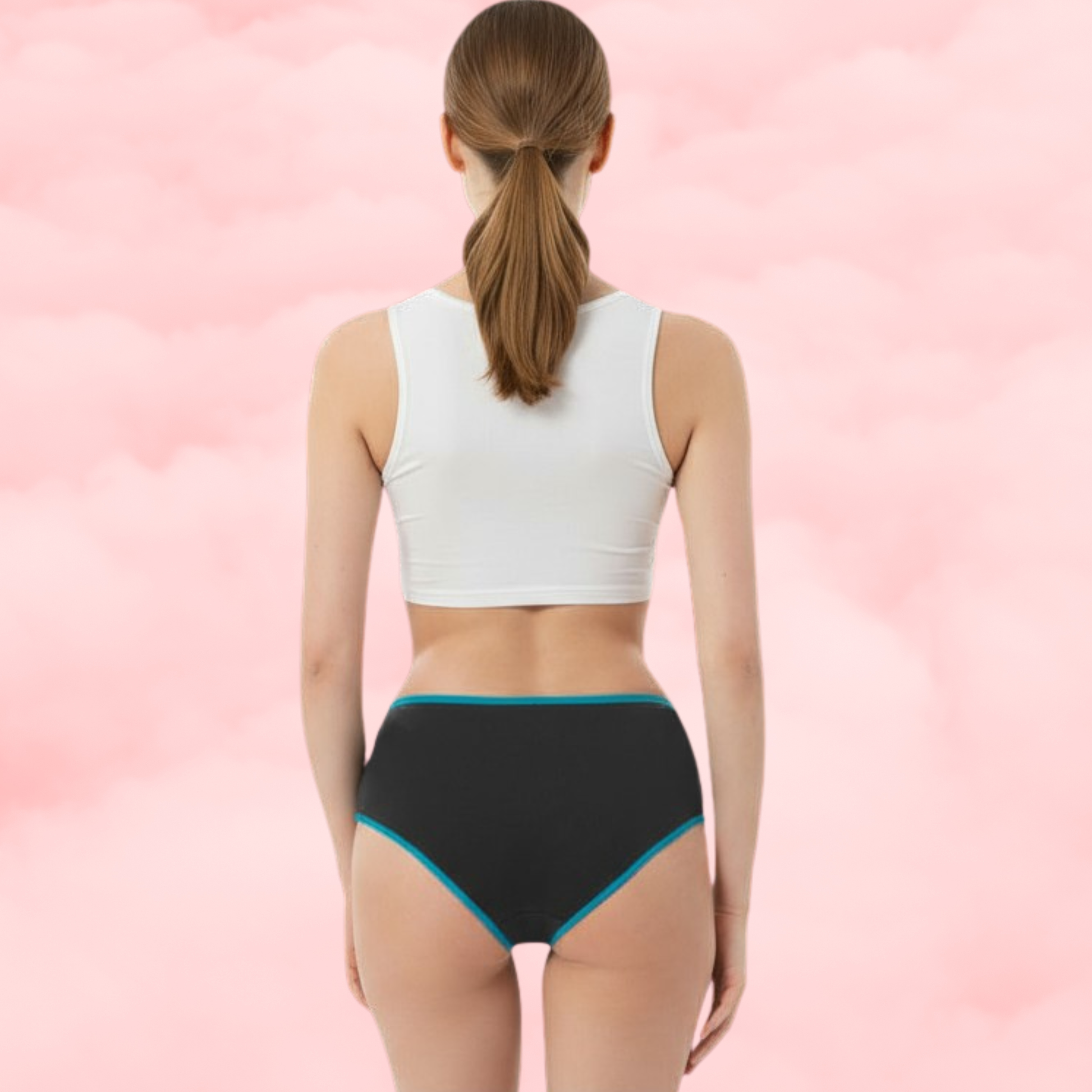 🖤⚡&nbsp;Culotte Menstruelle Taille Basse à Mi-Haute Noire à Bordure Turquoise Électrique ⚡🖤