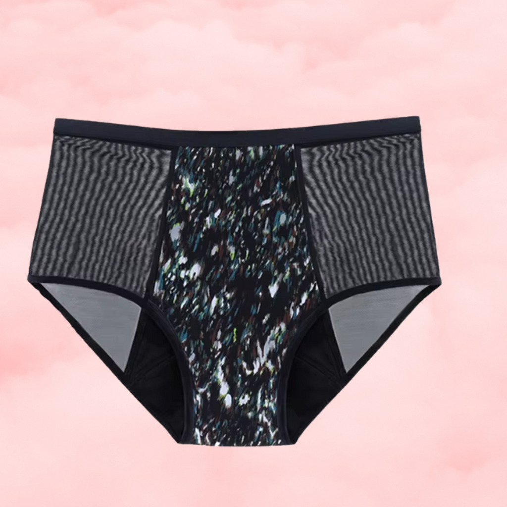 🎨 Culotte Menstruelle Taille Haute en Maille – Édition Artistique Chic 🎨