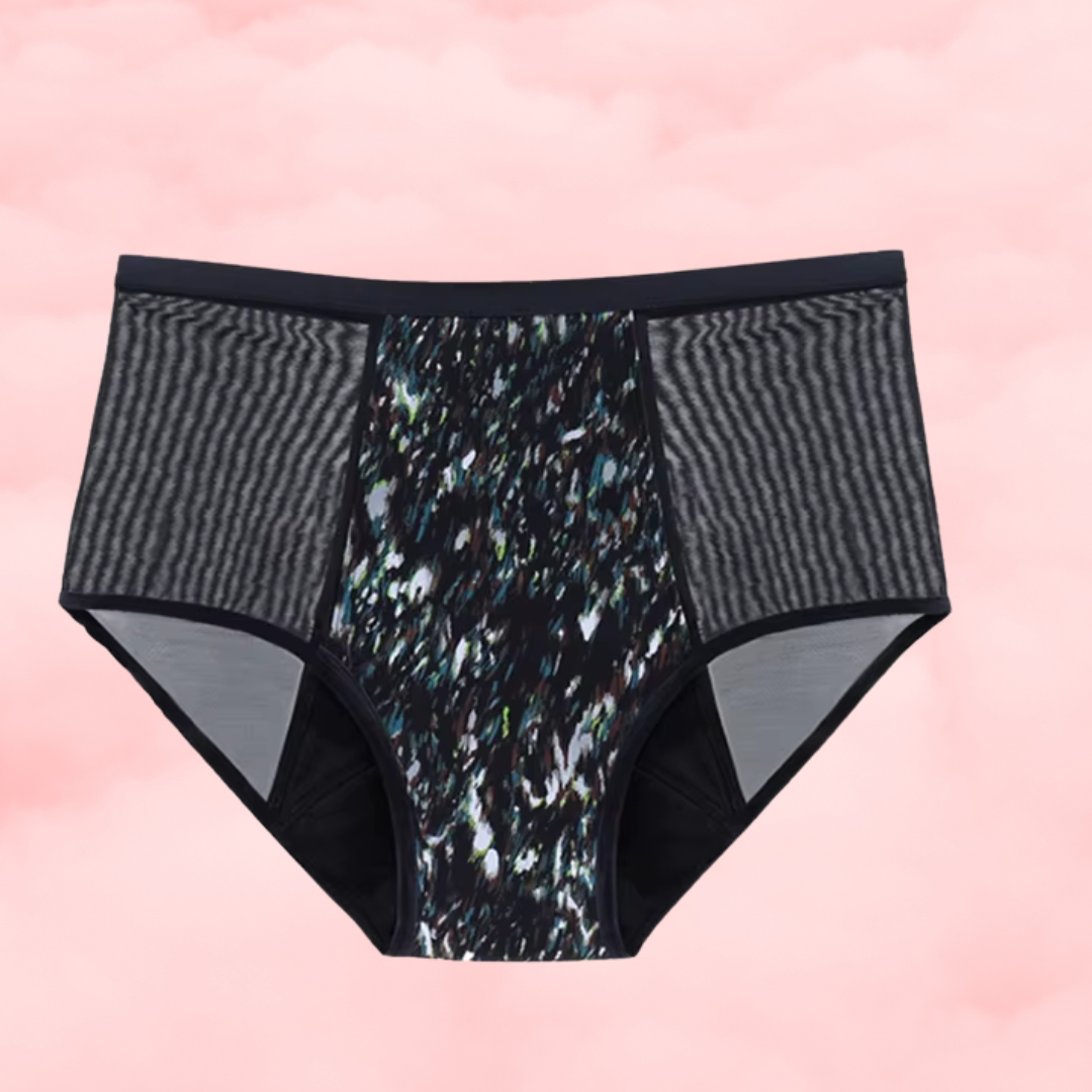 🎨 Culotte Menstruelle Taille Haute en Maille – Édition Artistique Chic 🎨