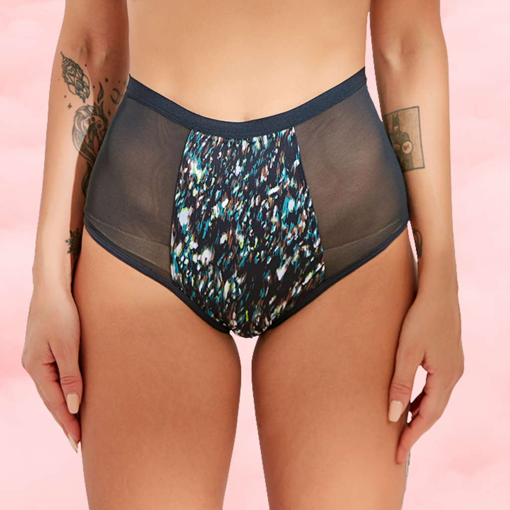 🎨 Culotte Menstruelle Taille Haute en Maille – Édition Artistique Chic 🎨