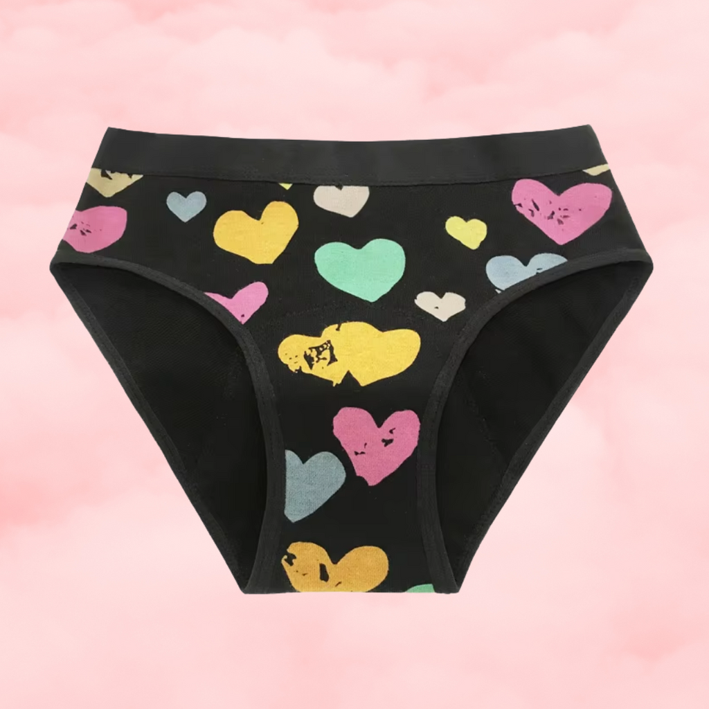 🥰 Culotte Menstruelle Taille Basse – Cœurs 💕 