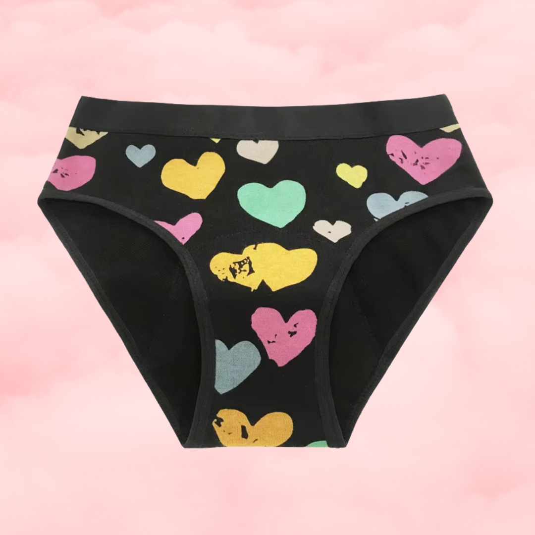 🥰 Culotte Menstruelle Taille Basse – Cœurs 💕 