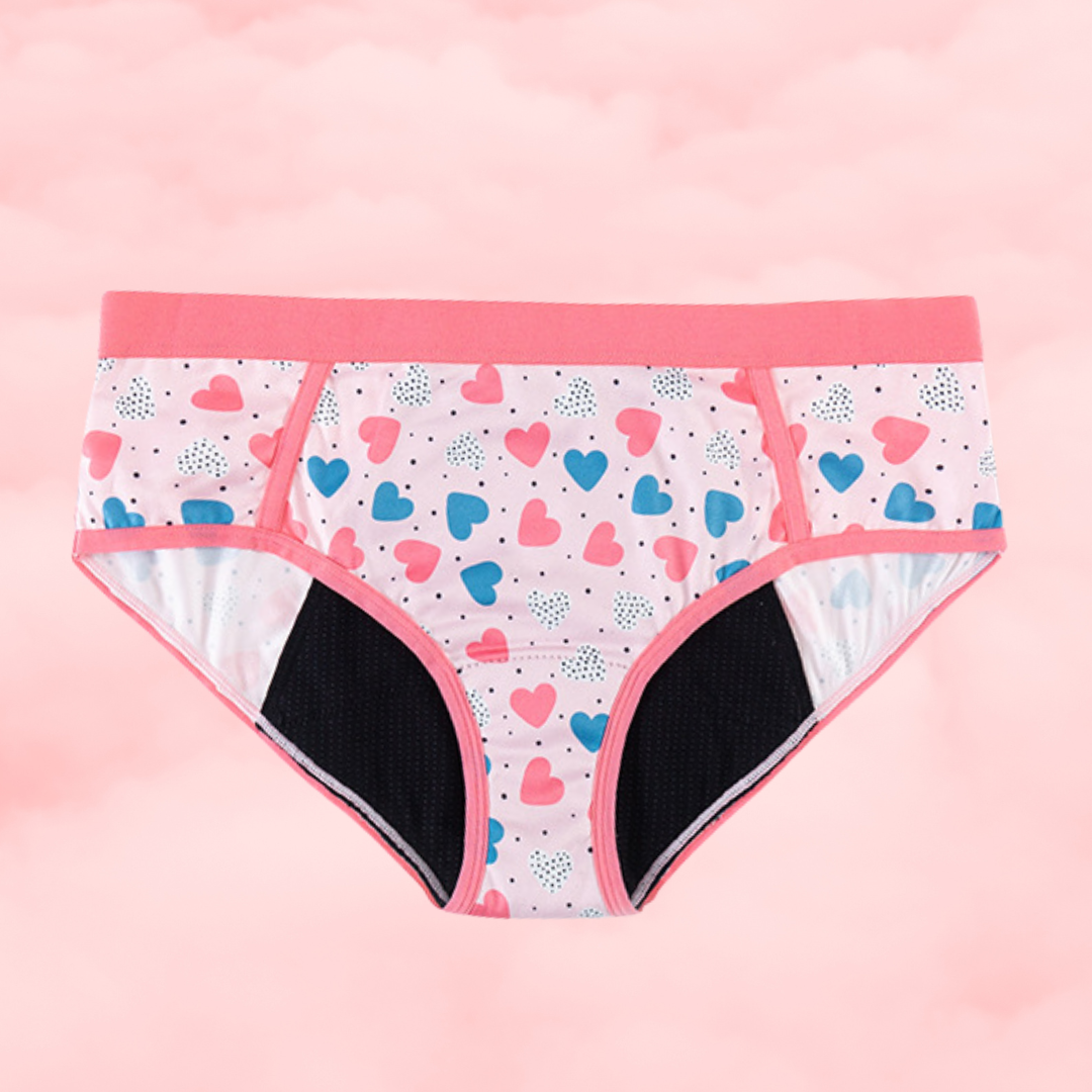 🥰 Culotte Menstruelle Taille Basse ❤️ Cœurs Cute ❤️