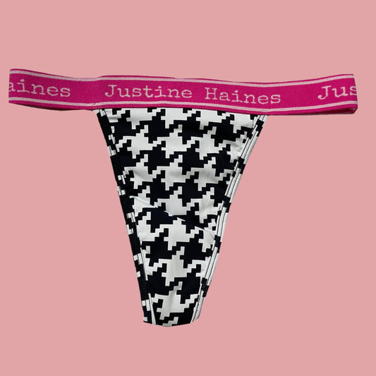 https://www.justinehaines.com/products/wear-thongs-on-your-period-black-white-herringbone
